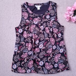 Dressy Dark Black Buttoned Floral Layered Tank Top